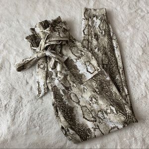 Snake print high waist paper bag pants